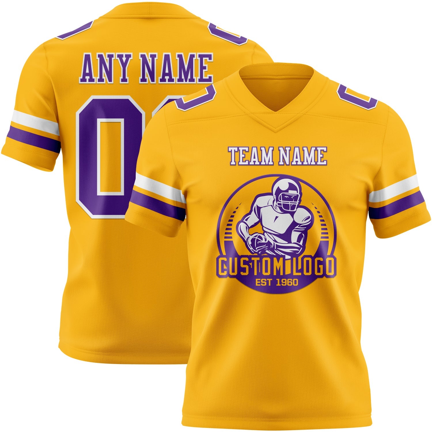 Custom Gold Purple-White Authentic Football Jersey view 2
