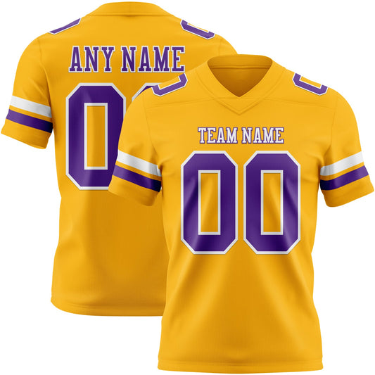 Custom Gold Purple-White Authentic Football Jersey - Main View