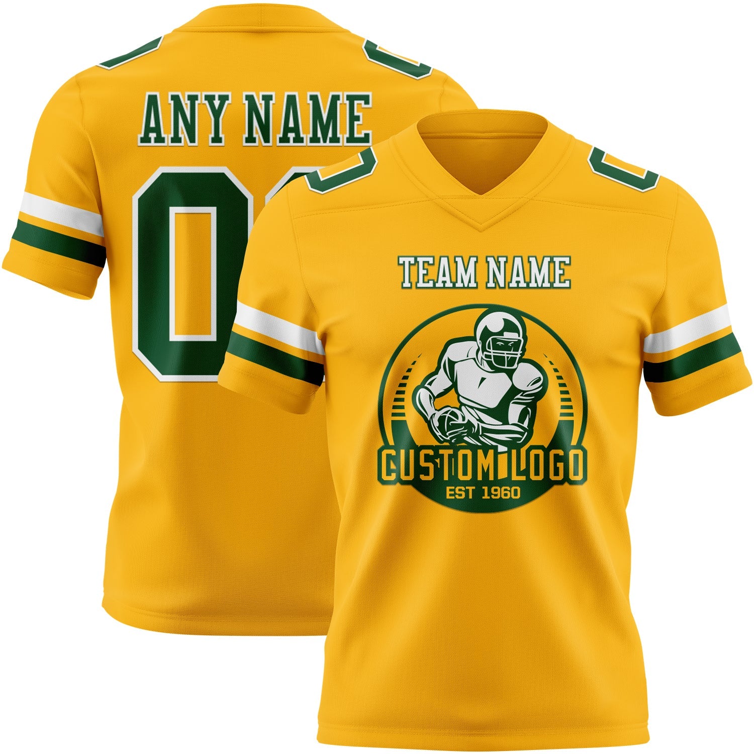 Custom Gold Green-White Authentic Football Jersey view 2