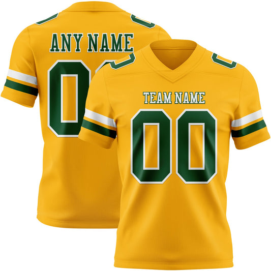 Custom Gold Green-White Authentic Football Jersey - Main View