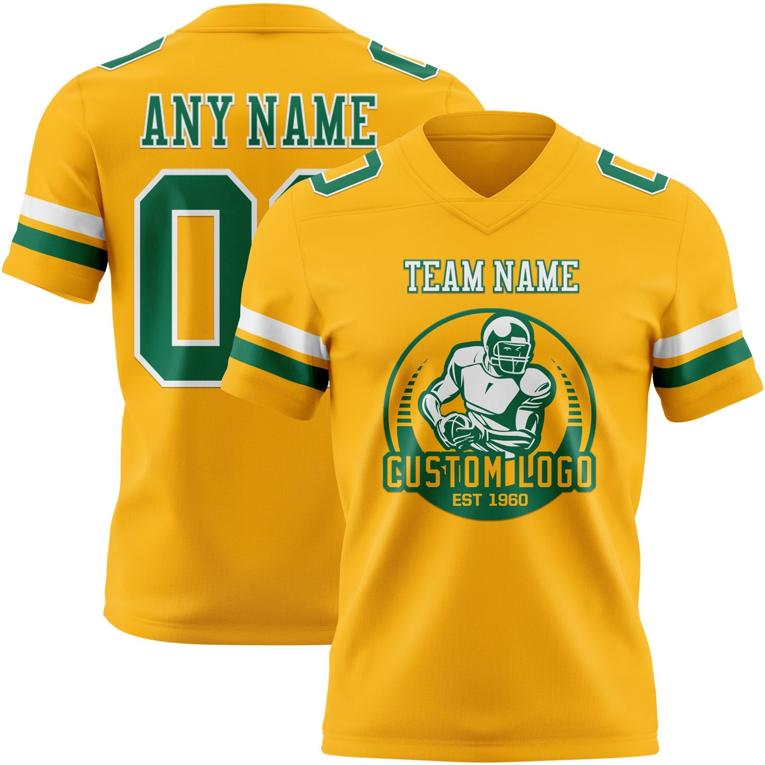 Custom Gold Kelly Green-White Authentic Football Jersey view 2