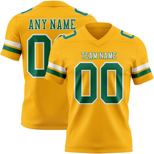 Custom Gold Kelly Green-White Authentic Football Jersey - Main View