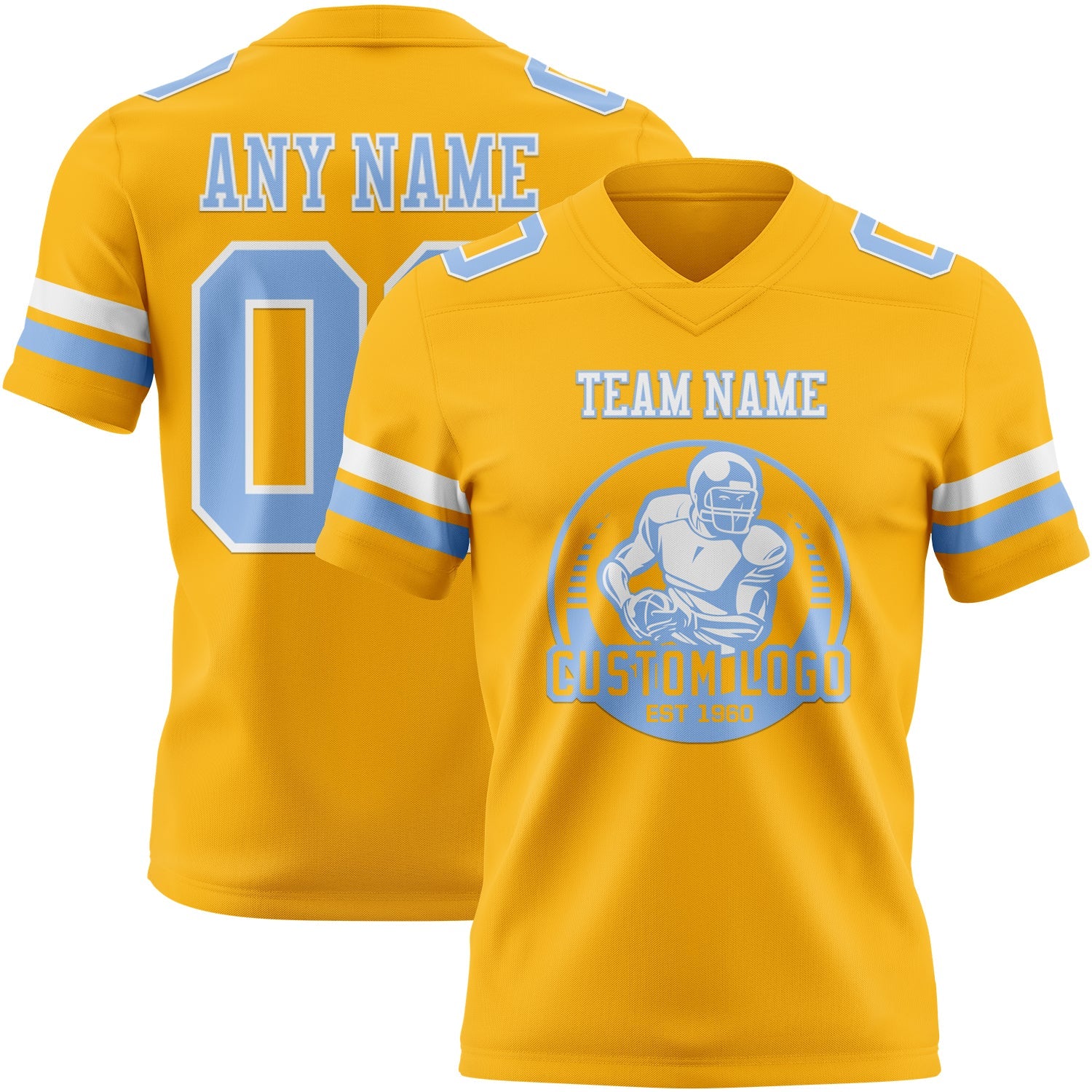 Custom Gold Light Blue-White Authentic Football Jersey view 2