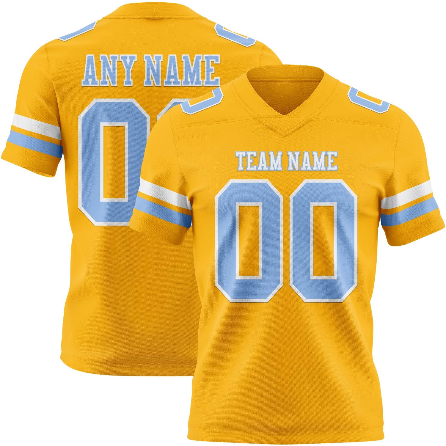 Custom Gold Light Blue-White Authentic Football Jersey - Main View