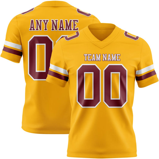 Custom Gold Burgundy-White Authentic Football Jersey - Main View