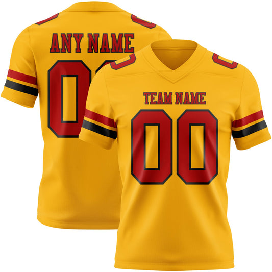 Custom Gold Red-Black Authentic Football Jersey - Main View