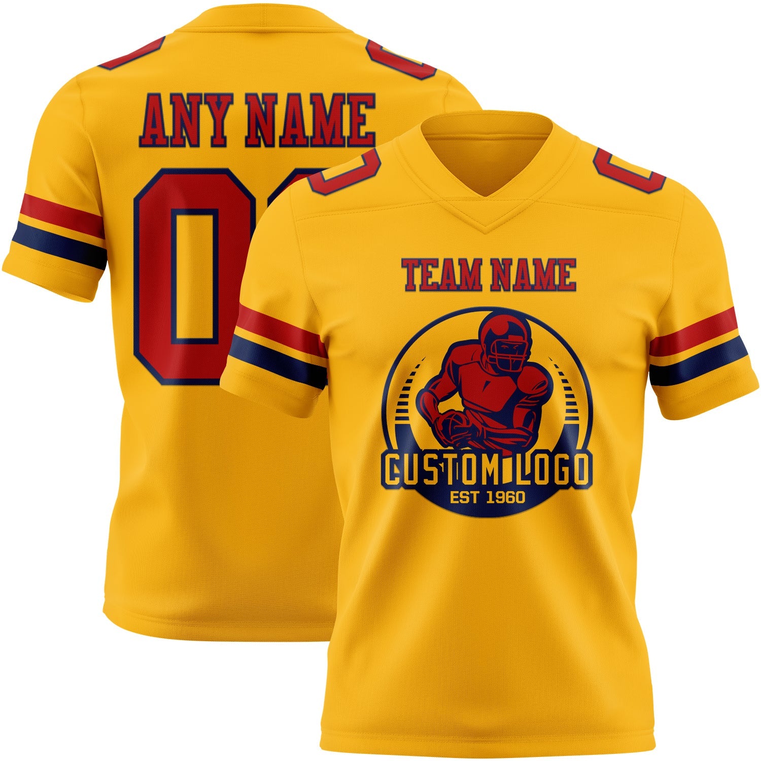Custom Gold Red-Navy Authentic Football Jersey view 2