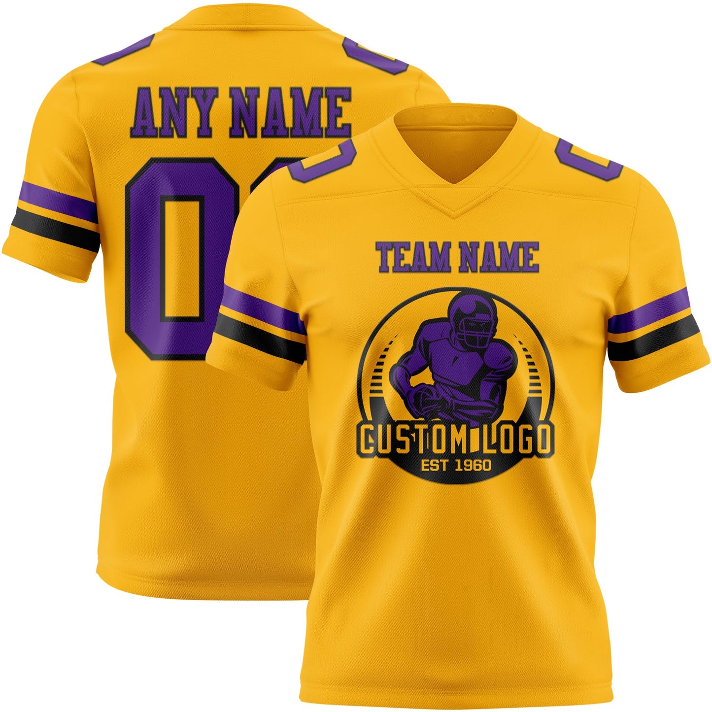 Custom Gold Purple-Black Authentic Football Jersey view 2