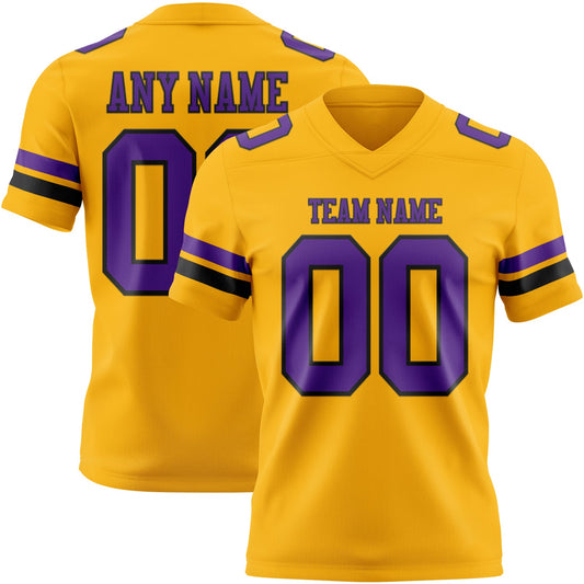 Custom Gold Purple-Black Authentic Football Jersey - Main View