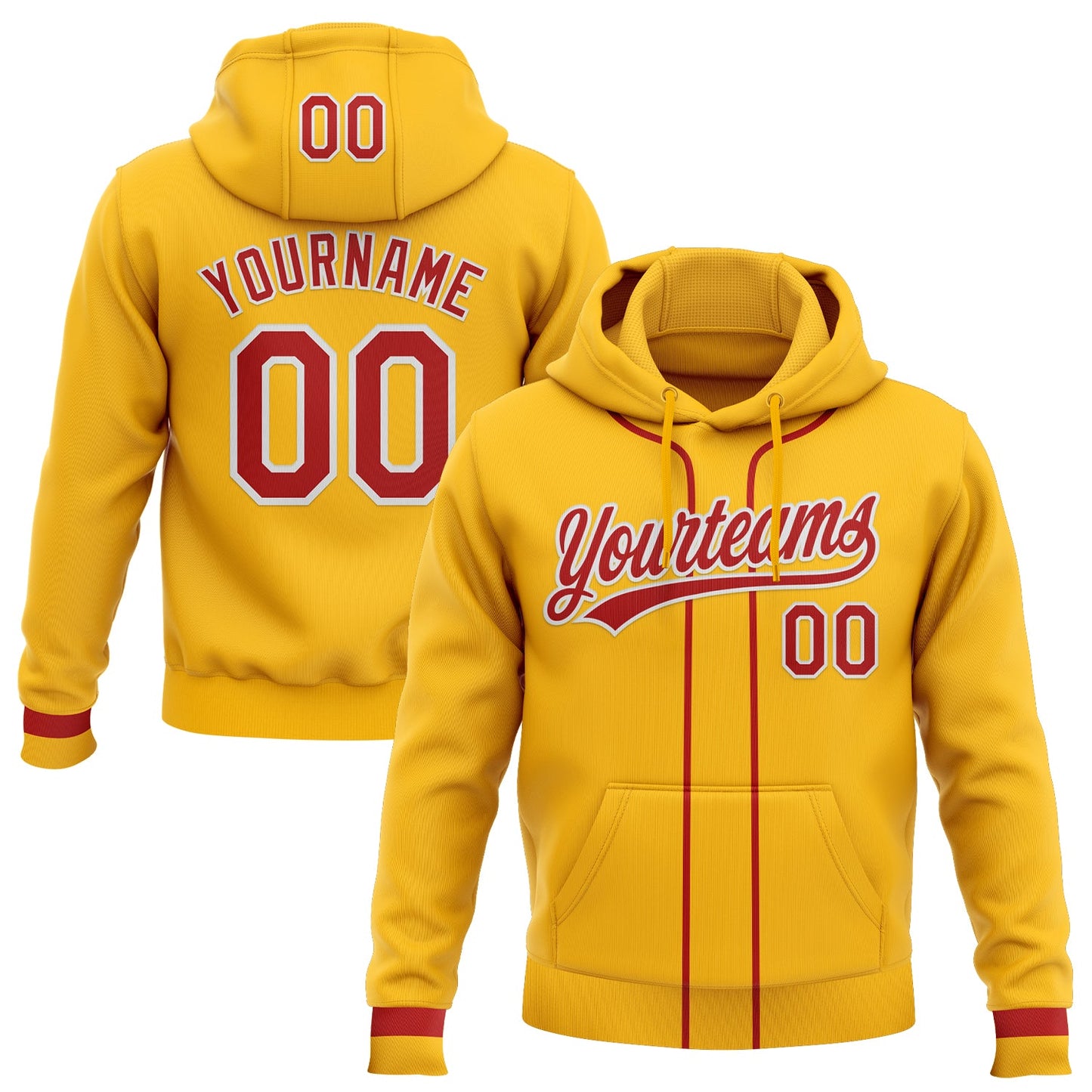 Custom Stitched Gold Red-White Baseball Pullover Sweatshirt Hoodie - Main View