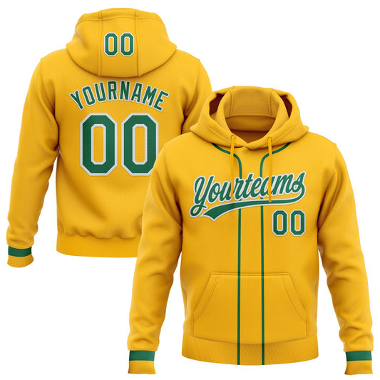 Custom Stitched Gold Kelly Green-White Baseball Pullover Sweatshirt Hoodie - Main View