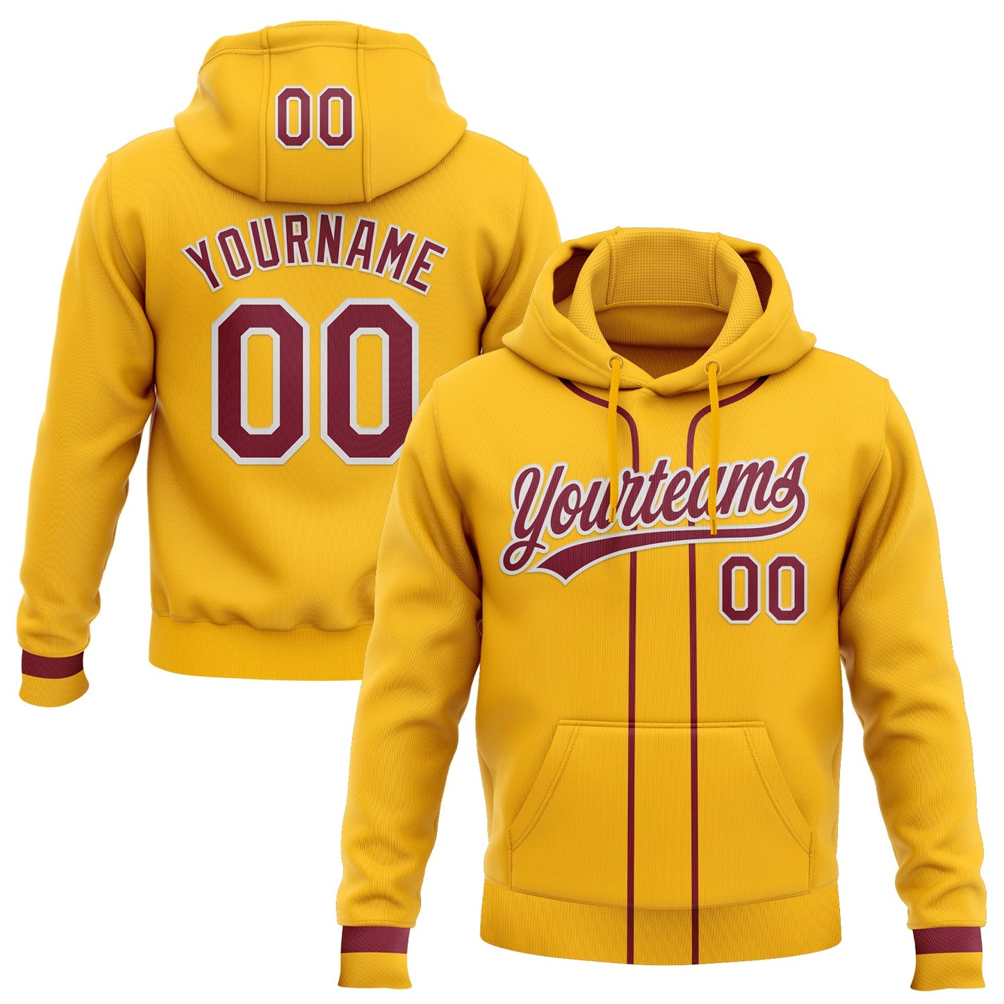 Custom Stitched Gold Crimson-White Baseball Pullover Sweatshirt Hoodie - Main View
