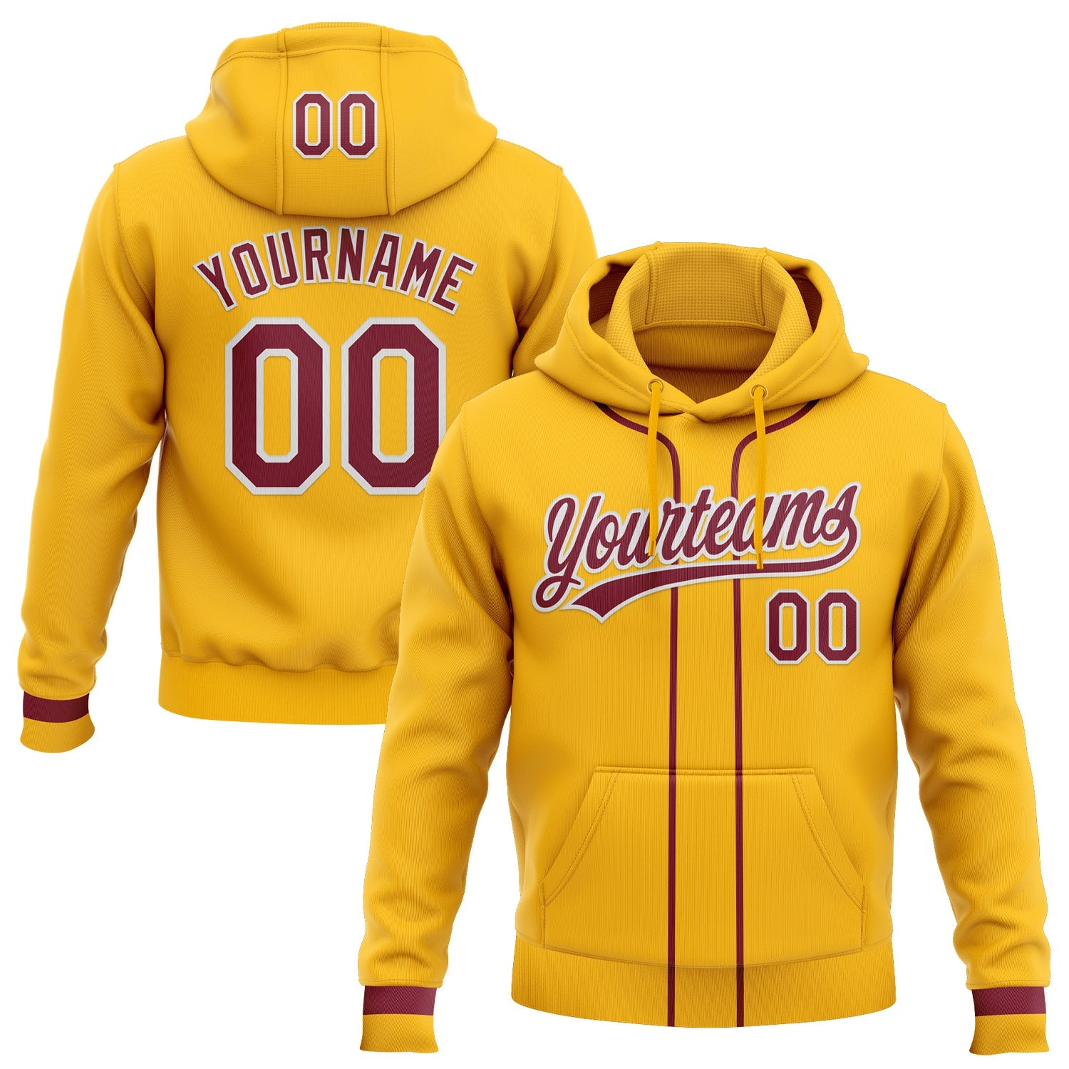 Custom Stitched Gold Crimson-White Baseball Pullover Sweatshirt Hoodie - Main View