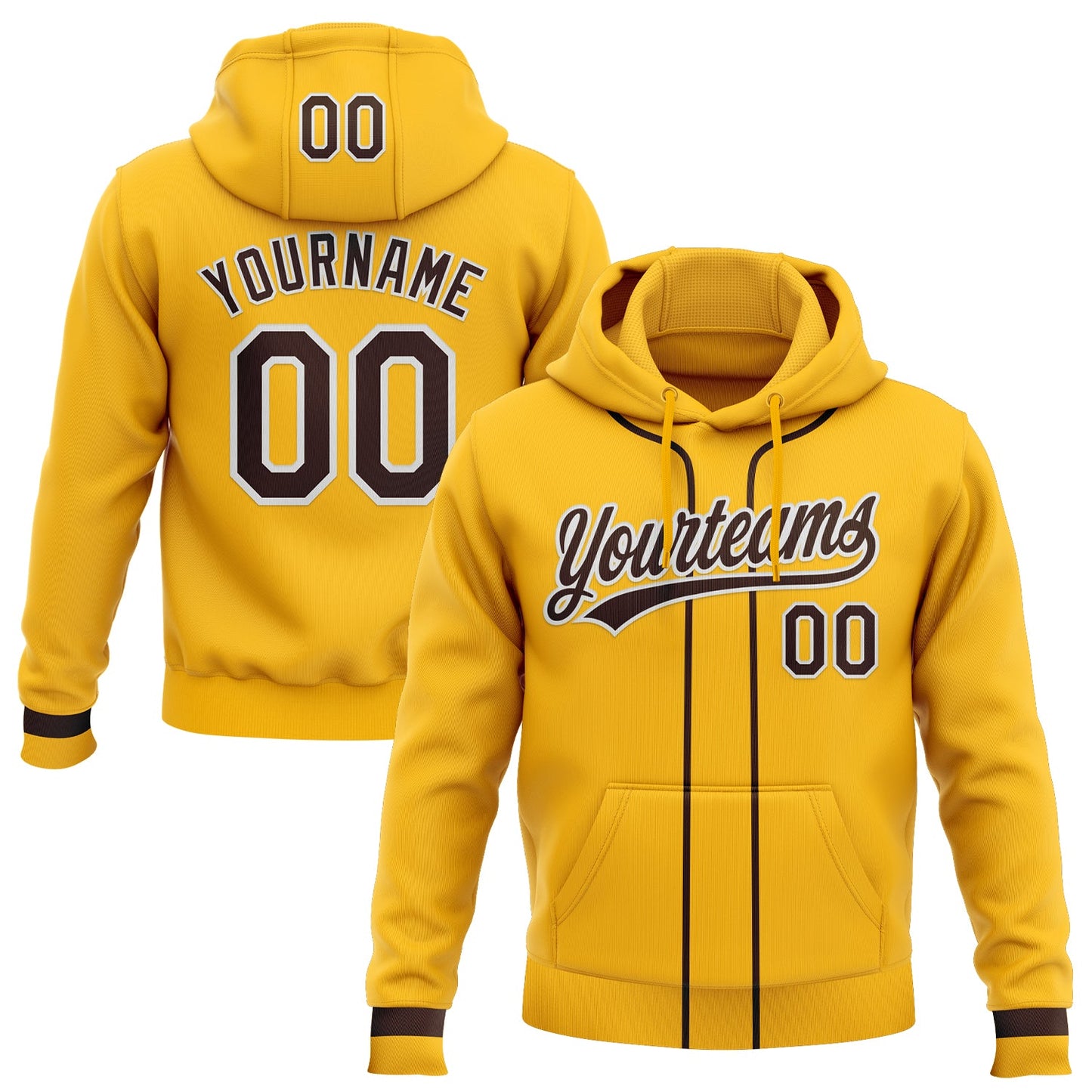 Custom Stitched Gold Brown-White Baseball Pullover Sweatshirt Hoodie - Main View