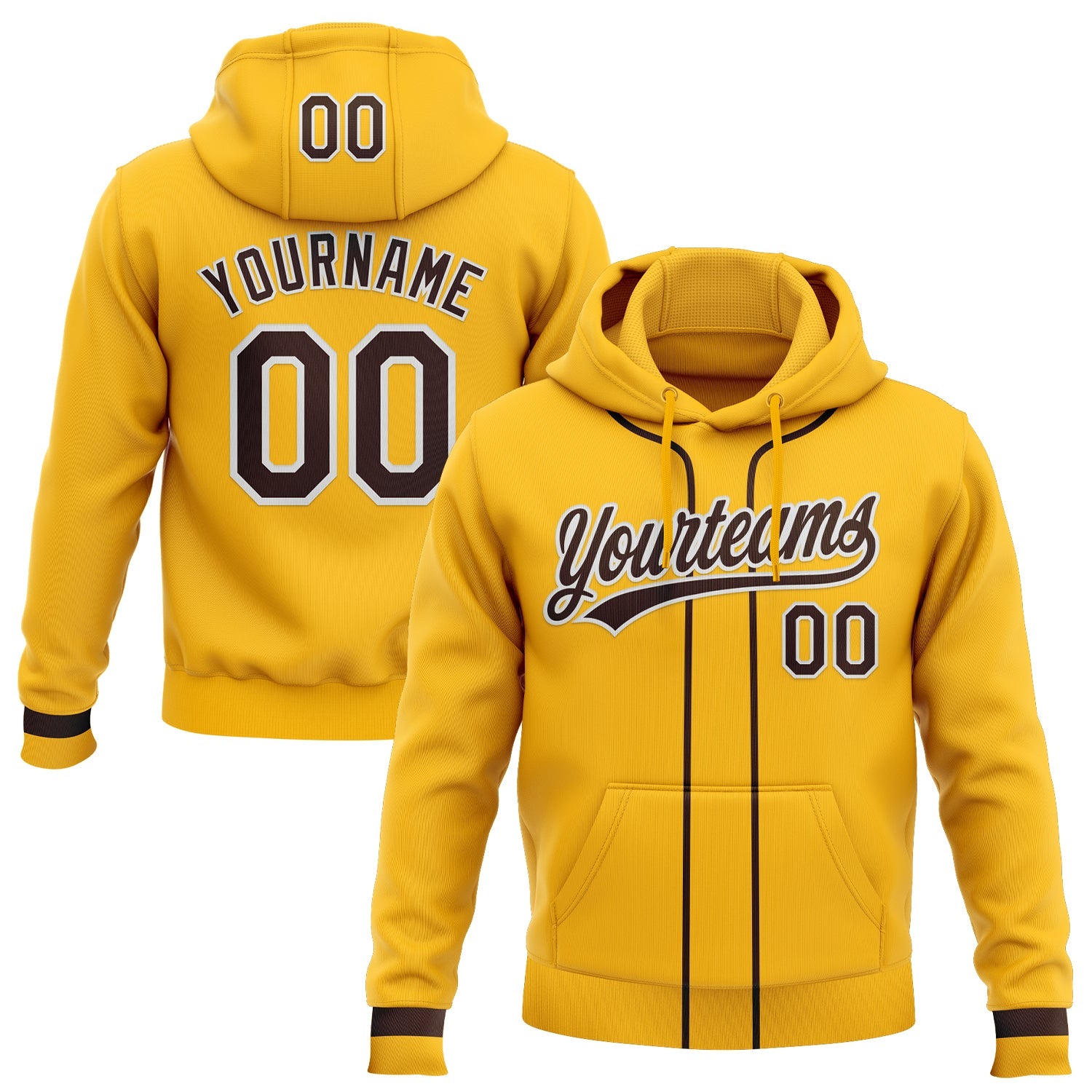 Custom Stitched Gold Brown-White Baseball Pullover Sweatshirt Hoodie - Main View