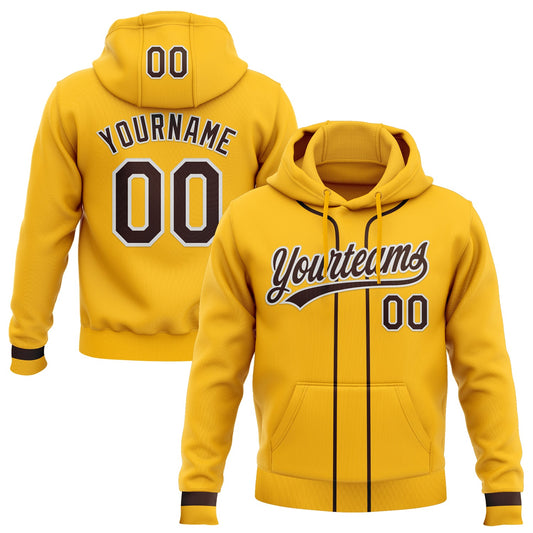 Custom Stitched Gold Brown-White Baseball Pullover Sweatshirt Hoodie - Main View