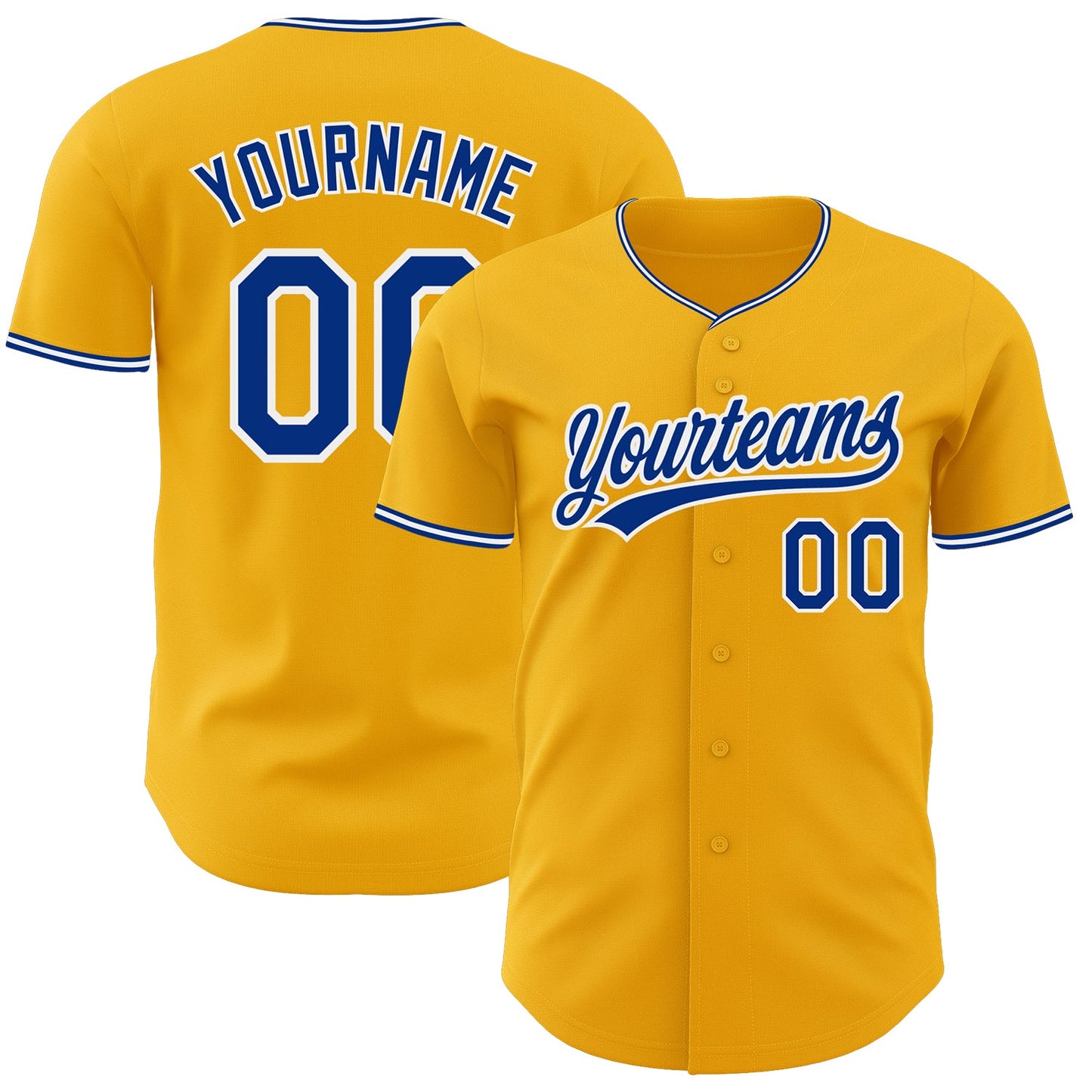 Custom Gold Royal-White Authentic Baseball Jersey - Main View
