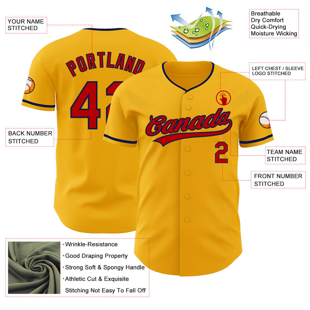 Custom Gold Red-Navy Authentic Baseball Jersey view 3
