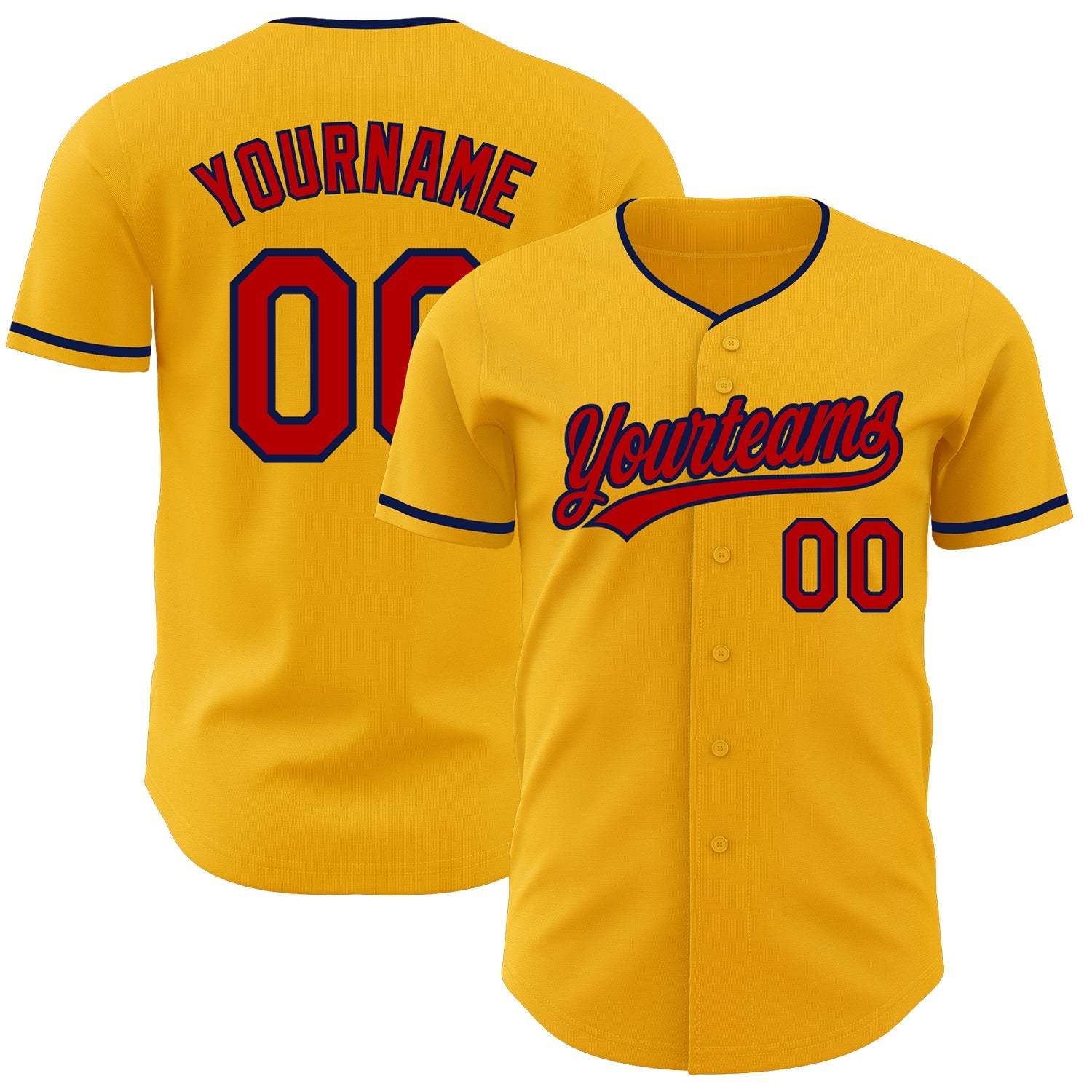 Custom Gold Red-Navy Authentic Baseball Jersey - Main View