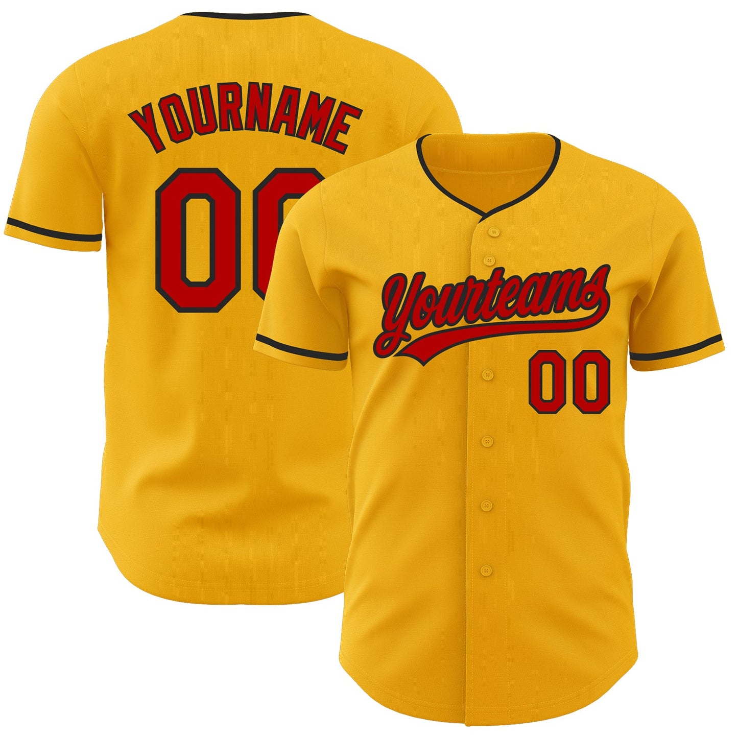 Custom Gold Red-Black Authentic Baseball Jersey - Main View