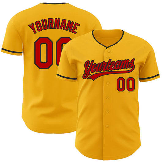 Custom Gold Red-Black Authentic Baseball Jersey - Main View