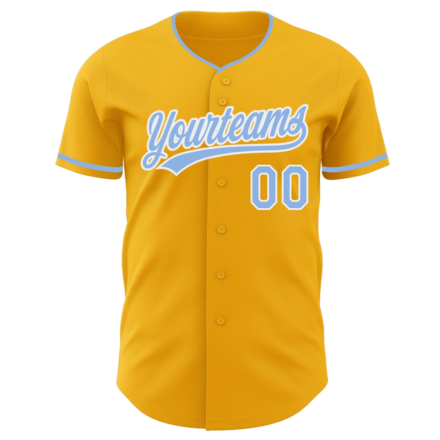 Custom Gold Light Blue-White Authentic Baseball Jersey view 2