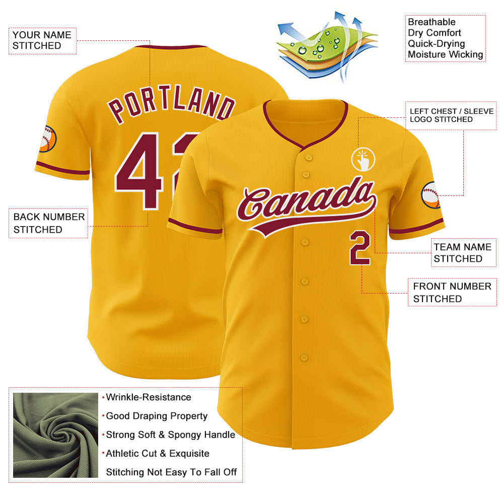 Custom Gold Crimson-White Authentic Baseball Jersey view 3