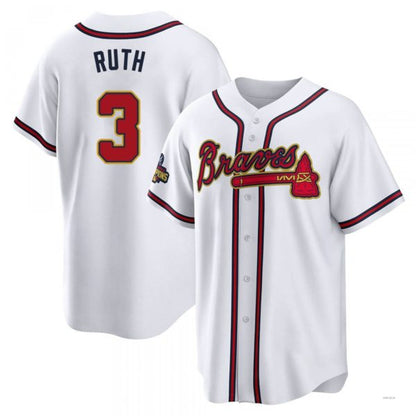 Atlanta Braves #3 Babe Ruth Gold White 2022 Program Jersey Stitches Baseball Jerseys - Main View