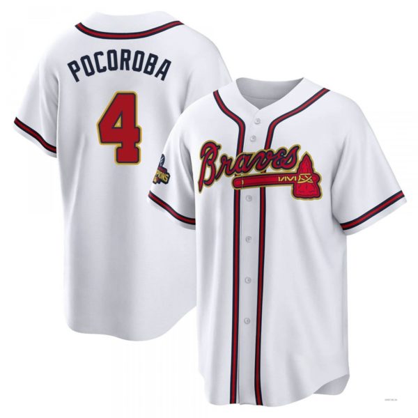 Atlanta Braves #4 Biff Pocoroba Gold White 2022 Program Jersey Stitches Baseball Jerseys - Main View