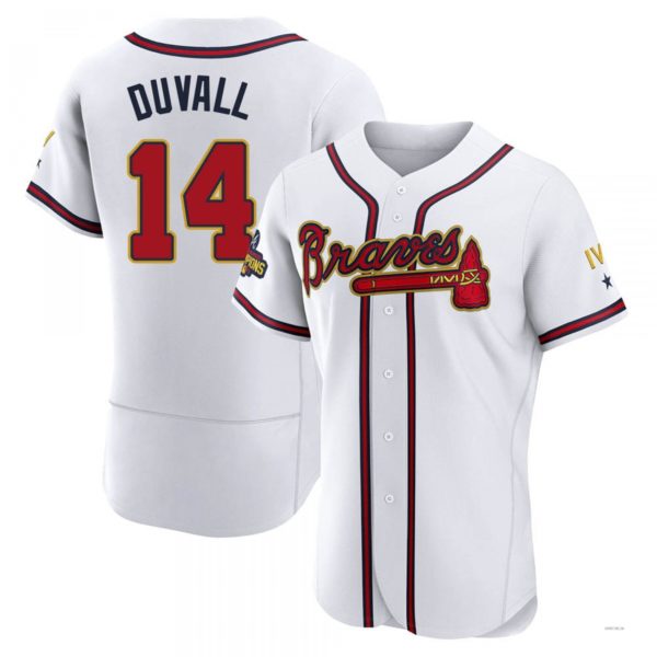 Atlanta Braves #14 Adam Duvall Gold White 2022 Program Jersey Stitches Baseball Jerseys - Main View