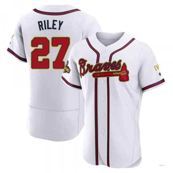 Atlanta Braves #27 Austin Riley Gold White 2022 Program Jersey Stitches Baseball Jerseys - Main View
