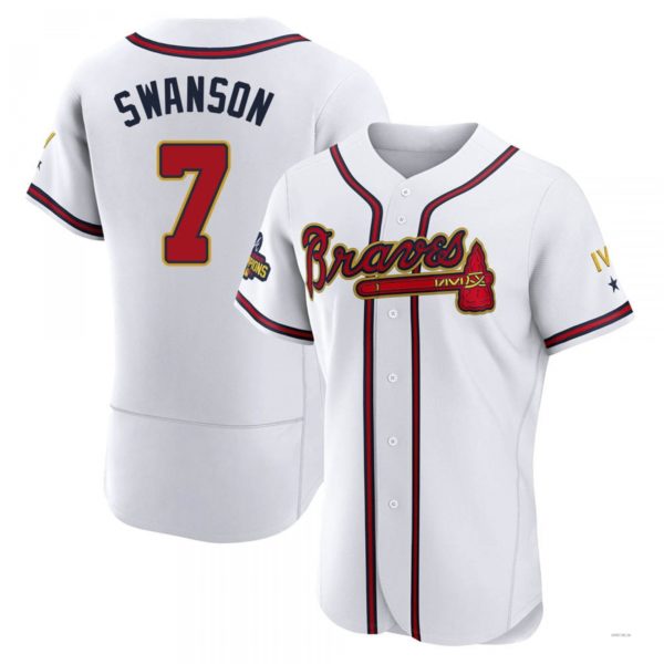Atlanta Braves #7 Dansby Swanson Gold White 2022 Program Jersey Stitches Baseball Jerseys - Main View