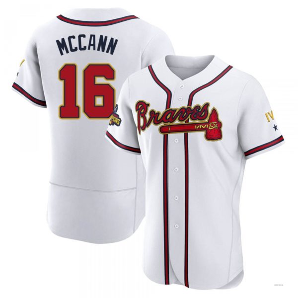 Atlanta Braves #16 Brian McCann Gold White 2022 Program Jersey Stitches Baseball Jerseys - Main View