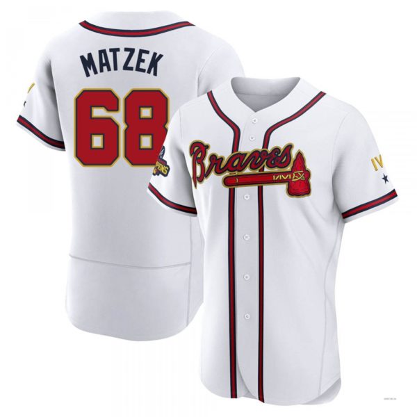 Atlanta Braves #68 Tyler Matzek Gold White 2022 Program Jersey Stitches Baseball Jerseys - Main View
