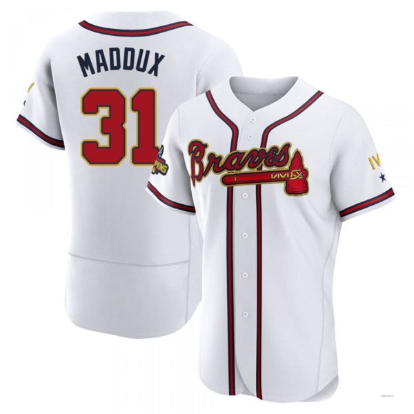 Atlanta Braves #31 Greg Maddux Gold White 2022 Program Jersey Stitches Baseball Jerseys - Main View