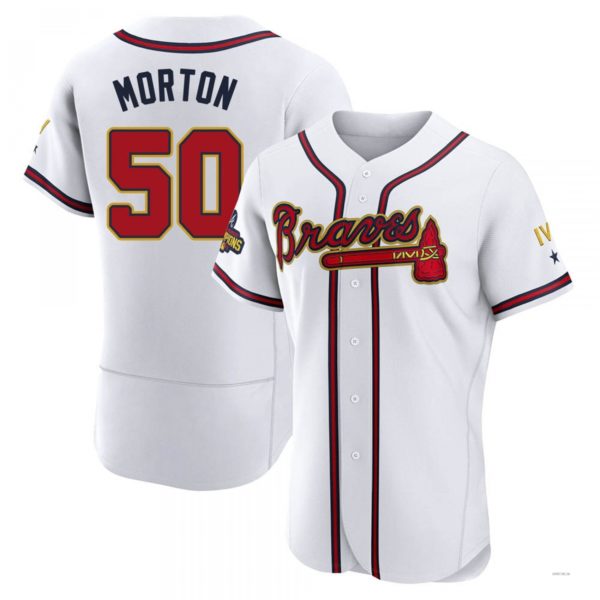 Atlanta Braves #50 Charlie Morton Gold White 2022 Program Jersey Stitches Baseball Jerseys - Main View
