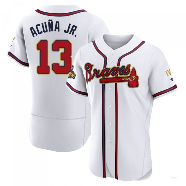 Atlanta Braves #13 Ronald Acuna Jr. Gold White 2022 Program Jersey Stitches Baseball Jerseys - Main View