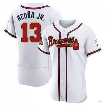Atlanta Braves #13 Ronald Acuna Jr. Gold White 2022 Program Jersey Stitches Baseball Jerseys - Main View