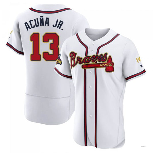 Atlanta Braves #13 Ronald Acuna Jr. Gold White 2022 Program Jersey Stitches Baseball Jerseys - Main View