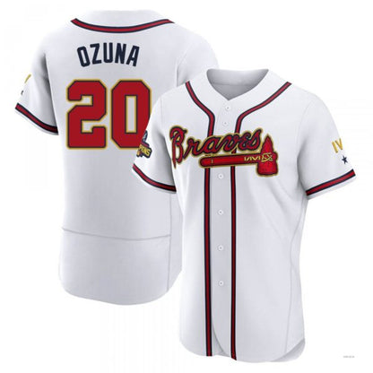 Atlanta Braves #20 Marcell Ozuna Gold White 2022 Program Jersey Stitches Baseball Jerseys - Main View