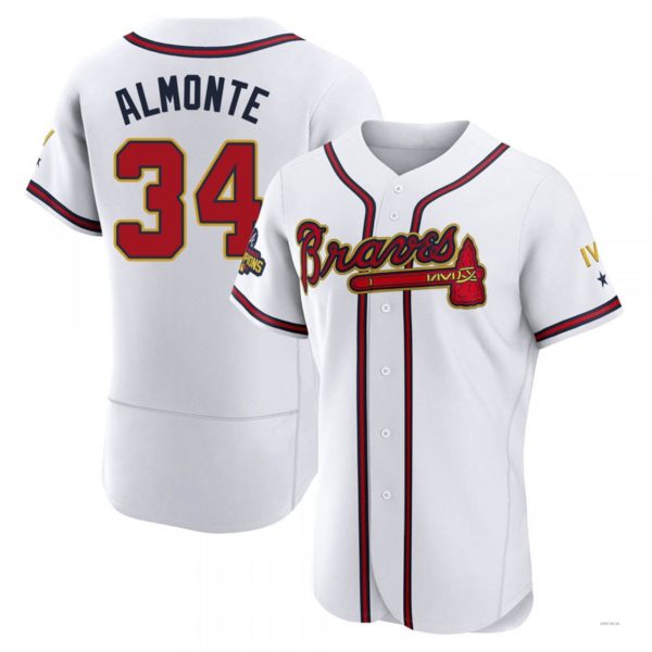 Atlanta Braves #34 Abraham Almonte Gold White 2022 Program Jersey Stitches Baseball Jerseys - Main View