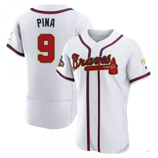 Atlanta Braves #9 Manny Pina Gold White 2022 Program Jersey Stitches Baseball Jerseys - Main View