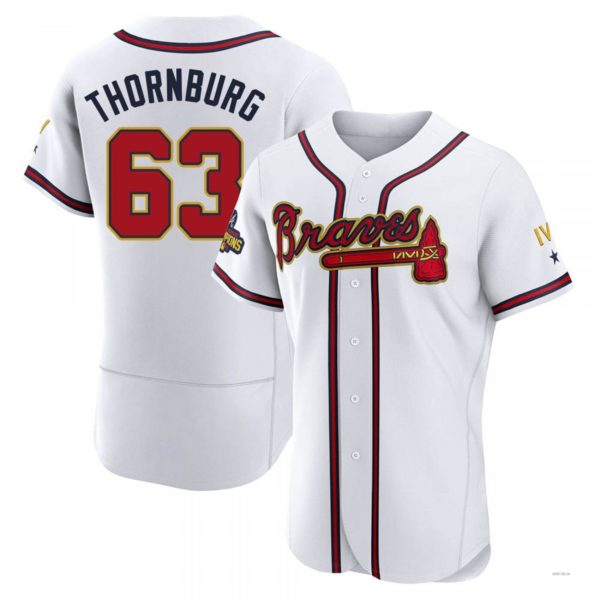 Atlanta Braves #63 Tyler Thornburg Gold White 2022 Program Jersey Stitches Baseball Jerseys - Main View