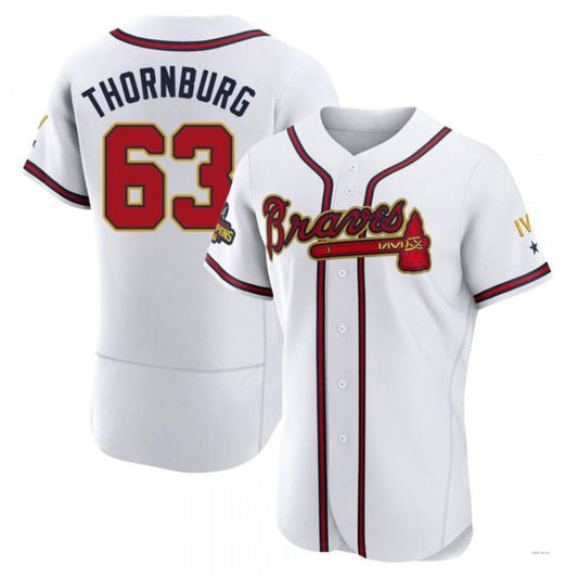 Atlanta Braves #63 Tyler Thornburg Gold White 2022 Program Jersey Stitches Baseball Jerseys - Main View