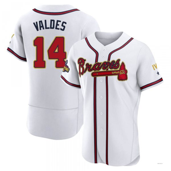 Atlanta Braves #14 Javier Valdes Gold White 2022 Program Jersey Stitches Baseball Jerseys - Main View
