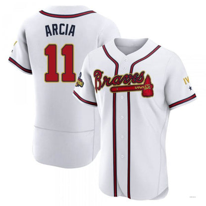 Atlanta Braves #11 Orlando Arcia Gold White 2022 Program Jersey Stitches Baseball Jerseys - Main View