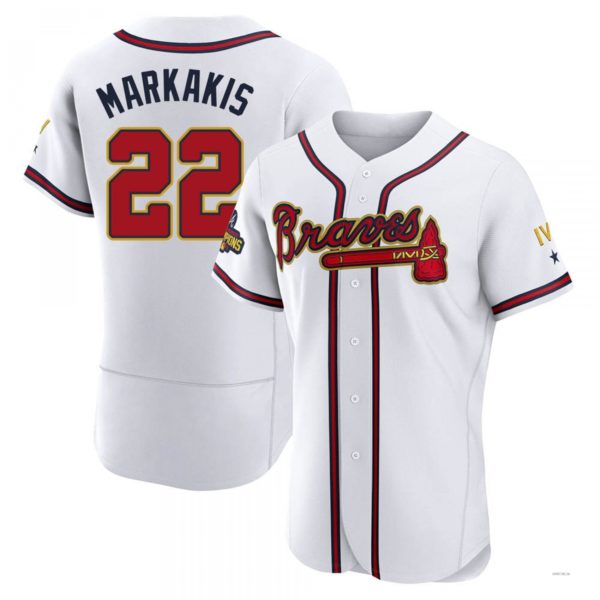 Atlanta Braves #22 Nick Markakis Gold White 2022 Program Jersey Stitches Baseball Jerseys - Main View