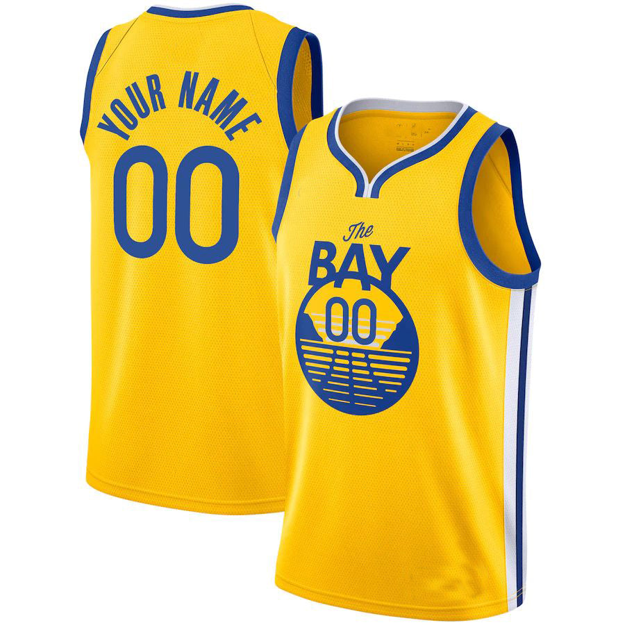 Custom G.State Warriors 2019-20 Swingman Jersey Yellow Statement Edition Stitched Basketball Jersey - Main View