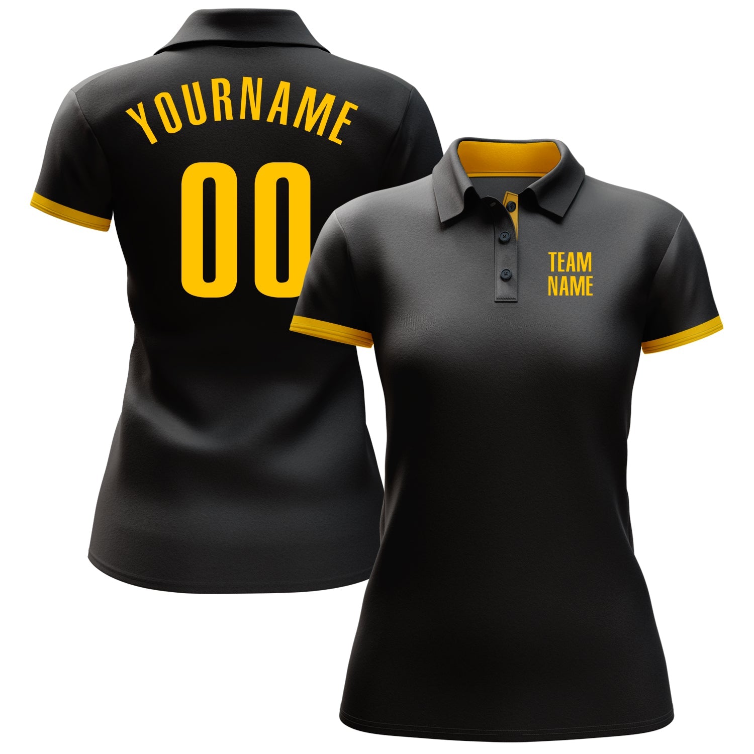 Custom Black Yellow Performance Golf Polo Shirt view 3