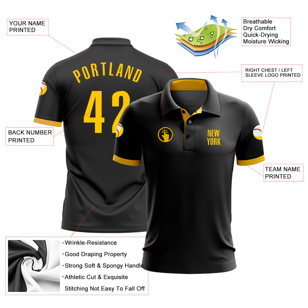 Custom Black Yellow Performance Golf Polo Shirt view 4